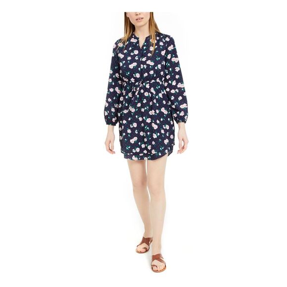 MAISON JULES Dresses & Skirts - MAISON JULES Womens Navy Floral Long Sleeve V Neck Short Sheath Dress Size: XXS